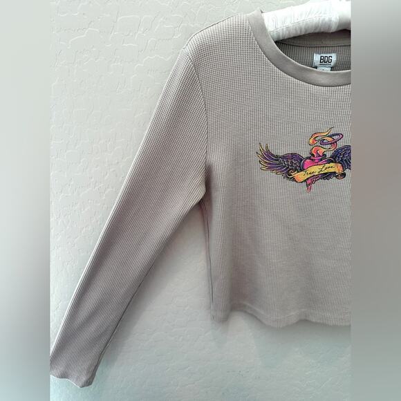URBAN OUTFITTERS BDG | Waffle Knit Graphic Thermal Long Sleeve Top | Large - Picture 4 of 8